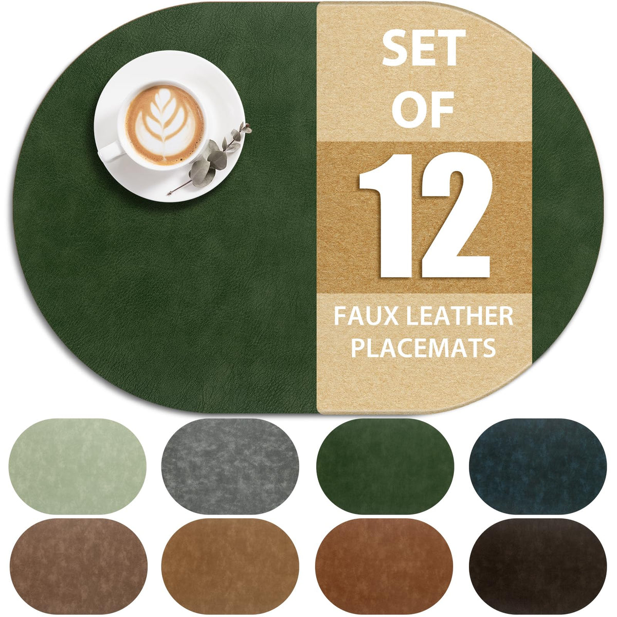 ADRIMER Faux Leather Placemats Set of 6, Heat Resistant 13"x13", Walnut