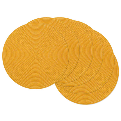 SHACOS 15 inch Round Placemats Set of 6, Cotton Polyester Woven Braided Place Mats, Washable Heat Resistant Circle Table Mats for Dining Table (Beige, 6)