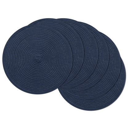 SHACOS 15 inch Round Placemats Set of 6, Cotton Polyester Woven Braided Place Mats, Washable Heat Resistant Circle Table Mats for Dining Table (Beige, 6)
