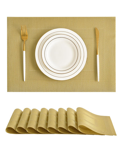 Beige Placemats Set of 8 - Heat-Resistant, Non-Slip Table Mats, Washable Woven Vinyl for Indoor & Outdoor Dining