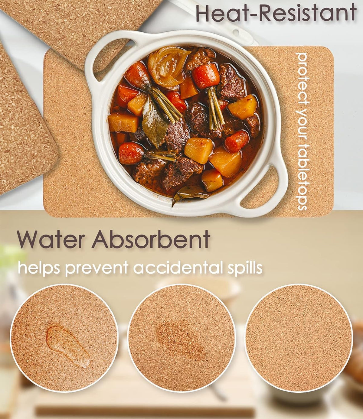 Cork Trivets for Hot Dishes, Hot Pots and Pans, 12 x 7 Inch 4 Pcs