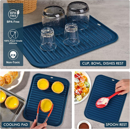HOTEC 2-Pack Silicone Trivets, Classic Blue