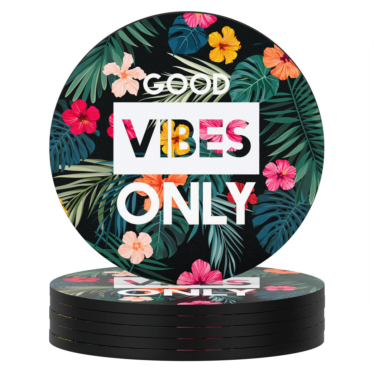Nipichsha Coasters for Drinks, Set of 6 Cute Absorbent Rubber Drink Coasters for Cup with Non Slip Backing, Kitchen Home Decor Housewarming Gift, Round 4 in, Simple Abstract Art