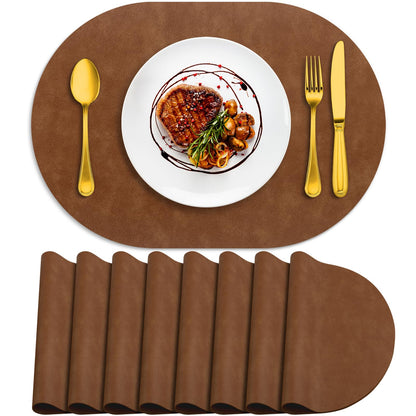 ADRIMER Faux Leather Placemats Set of 6, Heat Resistant 13"x13", Walnut