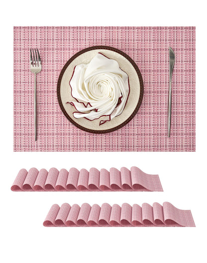 Woven Vinyl Beige Placemats Set of 12, Linen Look & Easy to Clean
