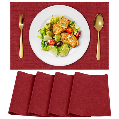Cloth Placemats, Set of 6 Heat-Resistant Cotton Linen Blend Double Layered Machine Washable Place Mats, Wrinkle Free Thick Fabric Dining Table Mats for Indoors & Outdoors (Navy Blue, 6)