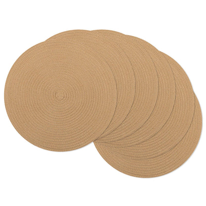 SHACOS Round Braided Placemats Set of 4 Washable Place Mats for Dining Tables 15 inch Non Slip Kitchen Table Mats (Beige, 4)
