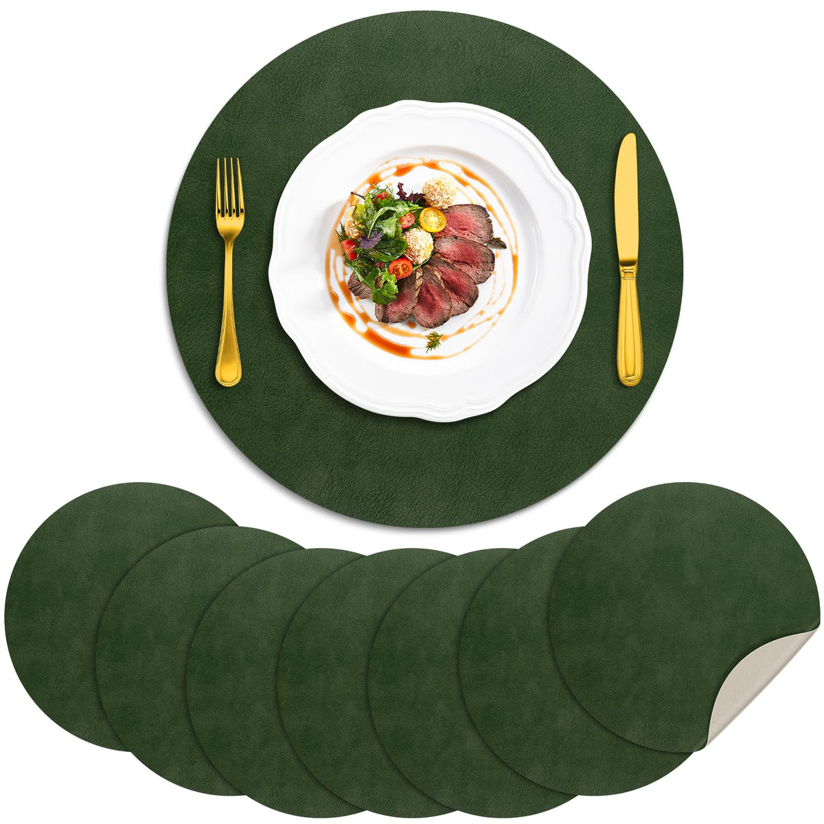 ADRIMER Faux Leather Placemats Set of 6, Heat Resistant 13"x13", Walnut