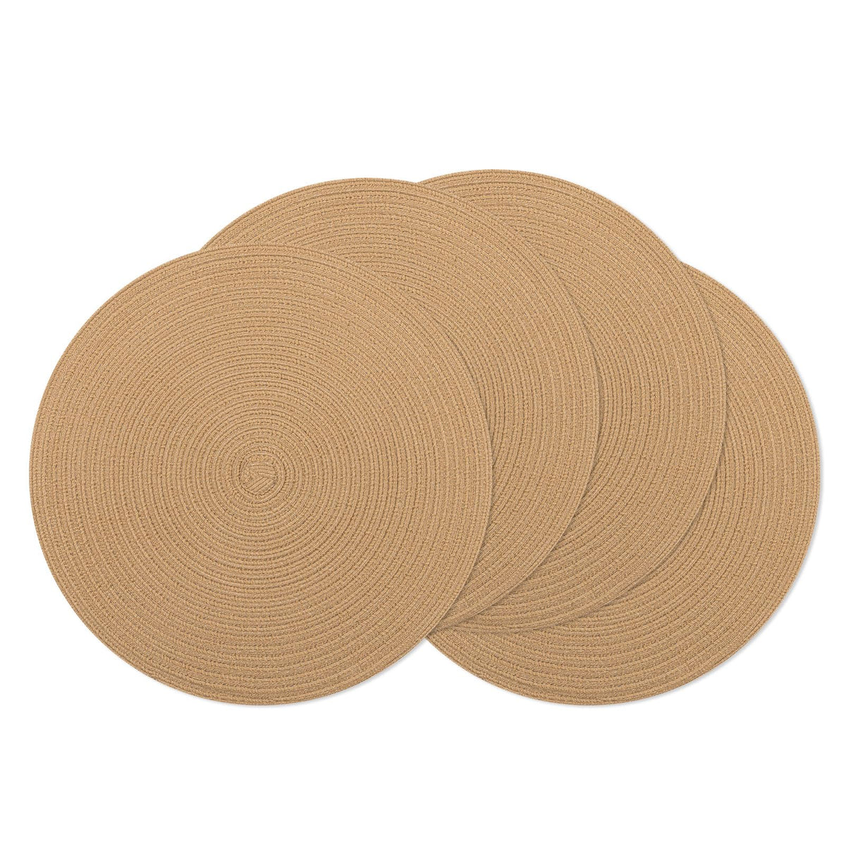 SHACOS Round Braided Placemats Set of 8 Cotton Fabric Round Table Mats Non Slip Washable 15 inch Round Place Mats Home Party Table Decor (Beige, 8)