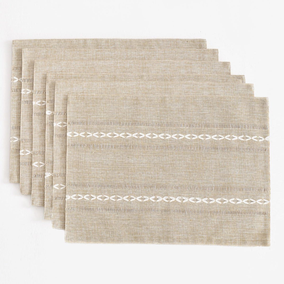 Wracra Cotton Linen Place Mats, Sage Green Embroidered Placemats Set of 6