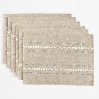 Wracra Cotton Linen Place Mats, Sage Green Embroidered Placemats Set of 6