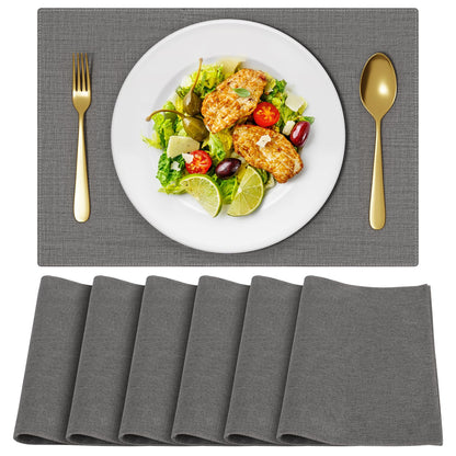 Cloth Placemats, Set of 6 Heat-Resistant Cotton Linen Blend Double Layered Machine Washable Place Mats, Wrinkle Free Thick Fabric Dining Table Mats for Indoors & Outdoors (Navy Blue, 6)