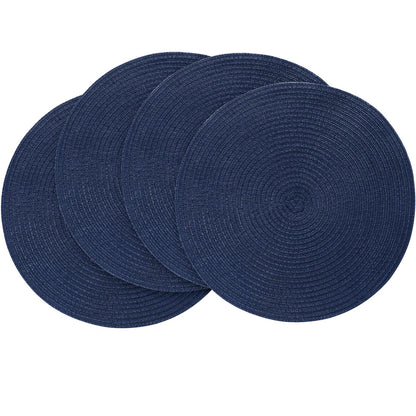 Floroom 15 Inch Round Braided Placemats Set of 4, Washable Heat Resistant Cotton Polyester Circle Place Mats for Kitchen Dining Table - Black