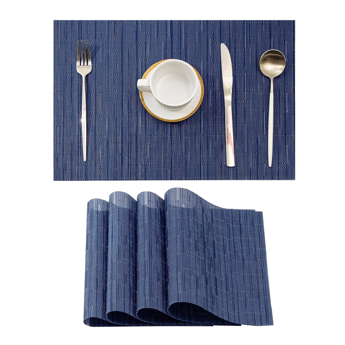 Woven Vinyl Beige Placemats Set of 12, Linen Look & Easy to Clean