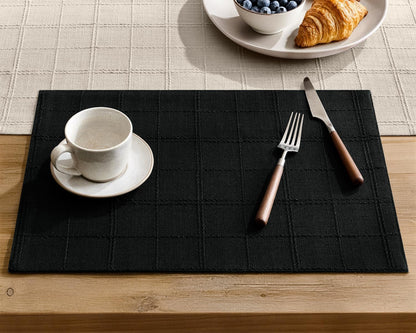 ZeeMart Linen Checked Farmhouse Placemats Set of 6, Olive 13x19in