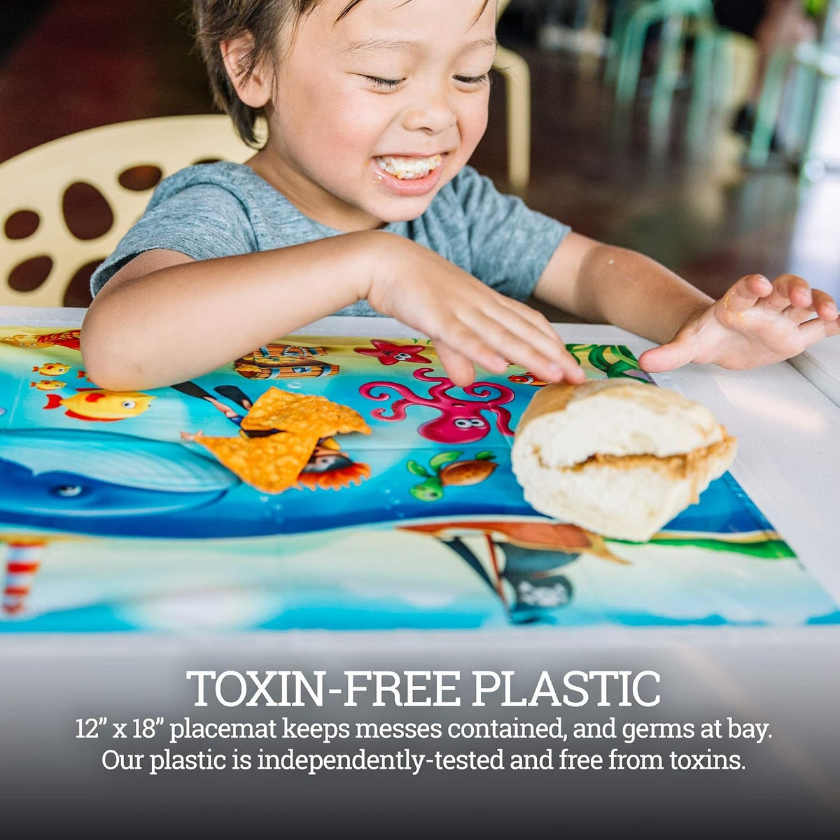 40 Pack Disposable Placemats for Baby, 3 Design Pack Baby Eating Mat, 12" x 18" Sticky Kids Placemat, Toddler Place mat for Restaurants, Plastic Kids Placemats for Dining Table