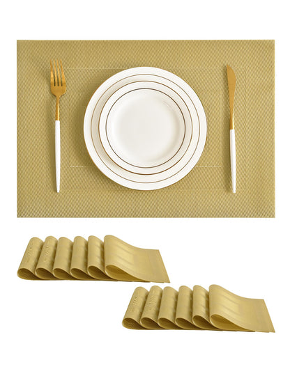 Beige Placemats Set of 4 - Heat-Resistant, Non-Slip Table Mats, Washable Woven Vinyl for Indoor & Outdoor Dining