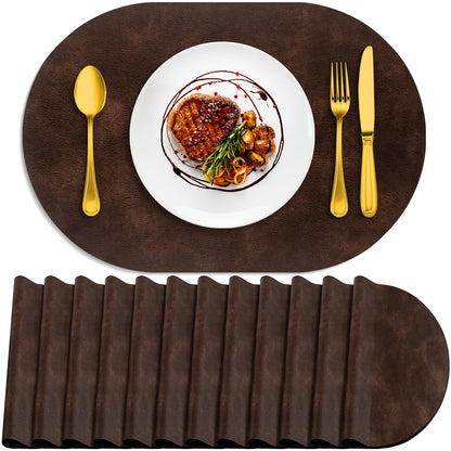 ADRIMER Oval Placemats Set of 4, Wipeable Faux Leather, 4 Colors