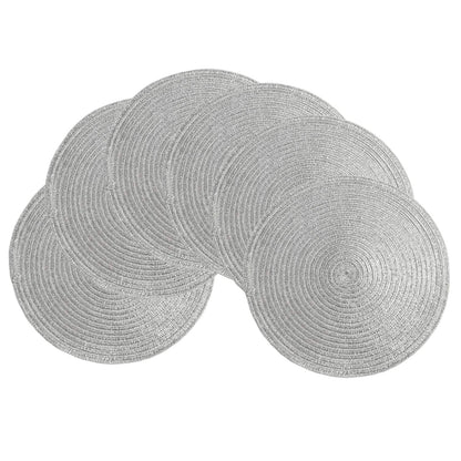 SHACOS Round Braided Placemats Set of 8 Cotton Fabric Round Table Mats Non Slip Washable 15 inch Round Place Mats Home Party Table Decor (Beige, 8)