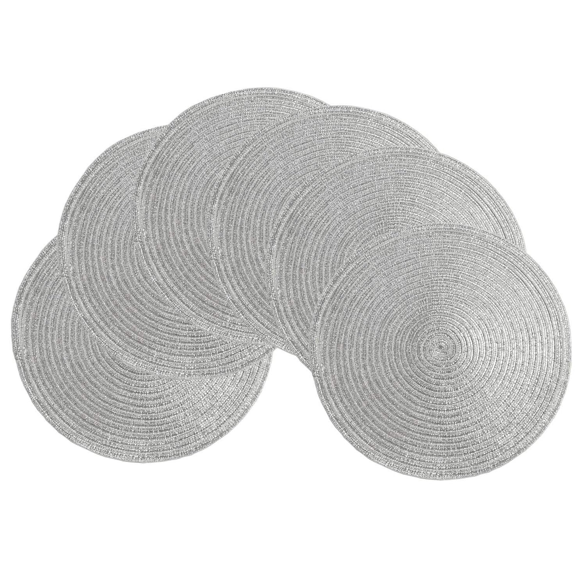 SHACOS Round Braided Placemats Set of 4 Dining Table Placemats 15 inch Circle Place Mats Easy to Clean Table Mats Indoor Outdoor, Blue Gray