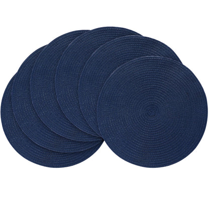 Floroom 15 Inch Round Braided Placemats Set of 4, Washable Heat Resistant Cotton Polyester Circle Place Mats for Kitchen Dining Table - Black