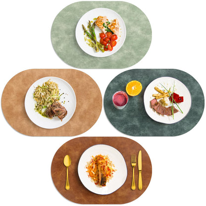 ADRIMER Oval Placemats Set of 4, Wipeable Faux Leather, 4 Colors