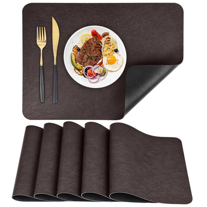 PU Placemats for Dining Table Set of 6, Heat Resistant Leather Placemat, Waterproof Table Mats Easy to Clean for Kitchen Dining Room Coffee Office Table,43 * 30cm,Black/Brown