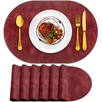 ADRIMER Oval Placemats Set of 4, Wipeable Faux Leather, 4 Colors