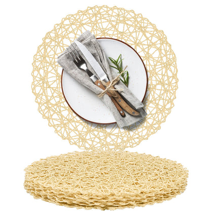 AHHFSMEI Paper Braided Round Placemats Set of 12 Natural Non-Slip Heat Resistant Table Mats for Dining Tables Woven Indoor & Outdoor Place mats(Green,12)