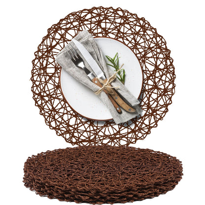 AHHFSMEI Paper Braided Round Placemats Set of 12 Natural Non-Slip Heat Resistant Table Mats for Dining Tables Woven Indoor & Outdoor Place mats(Green,12)