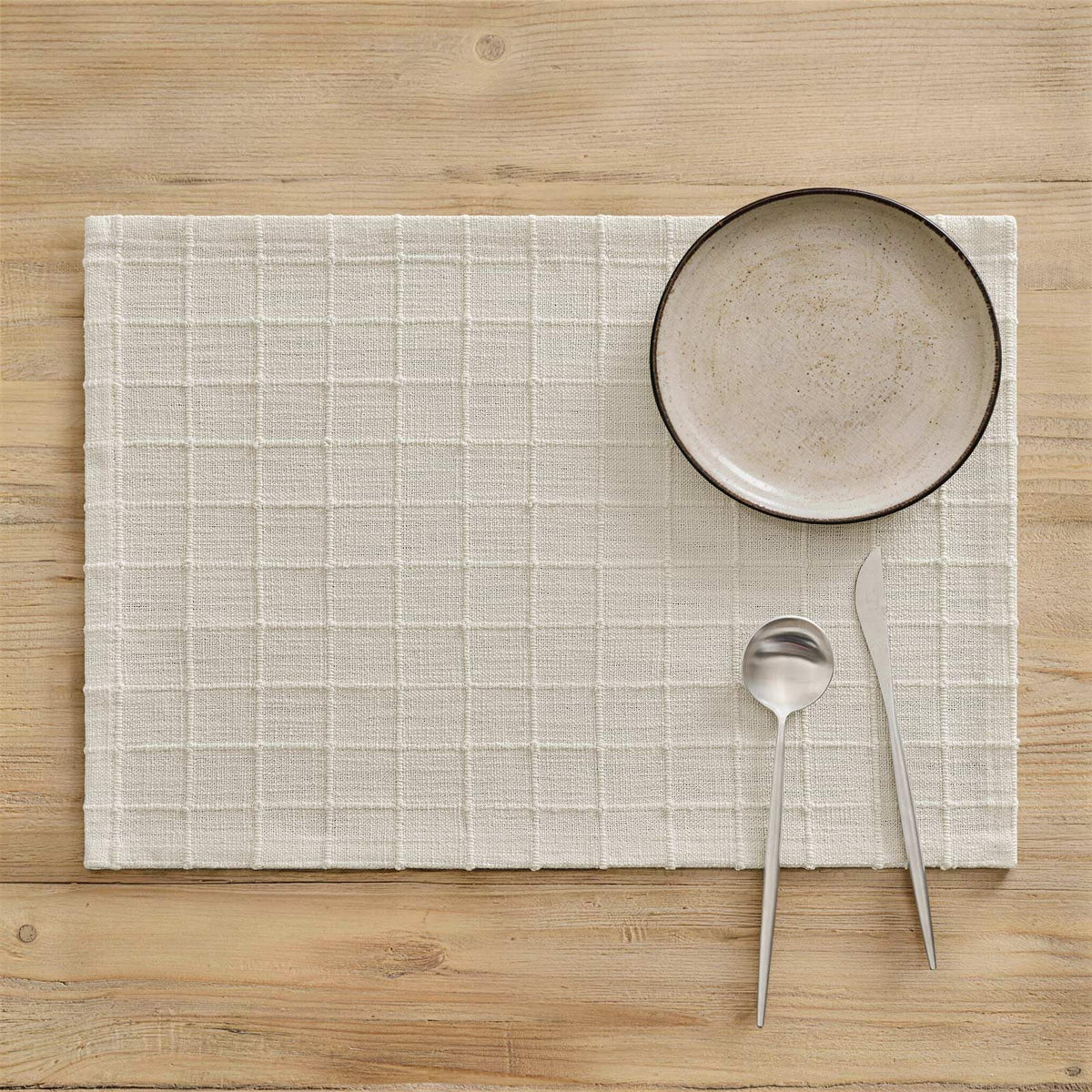 ZeeMart Artisanal Grid Decorative Linen Placemats Set of 6, Neutral Beige