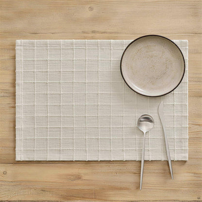 ZeeMart Artisanal Grid Decorative Linen Placemats Set of 6, Neutral Beige