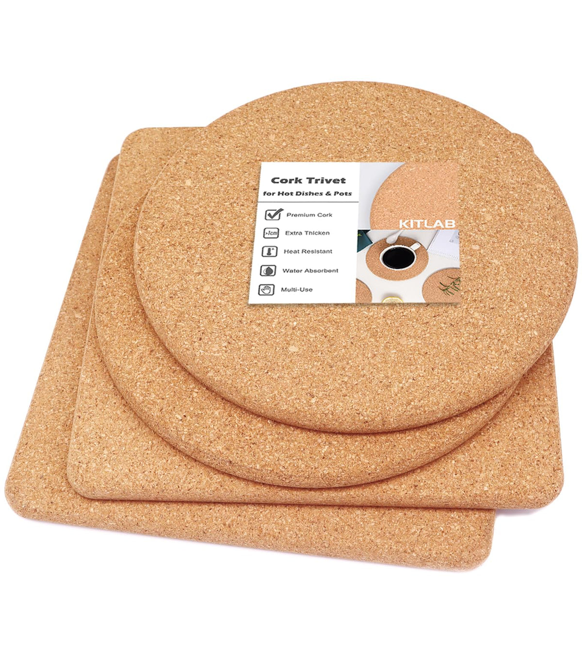 Cork Trivets for Hot Dishes, Hot Pots and Pans, 8 Inch 4 Pcs