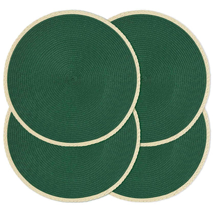 Round Placemats Set of 6, Woven Table Mats, Thin Edge, Green