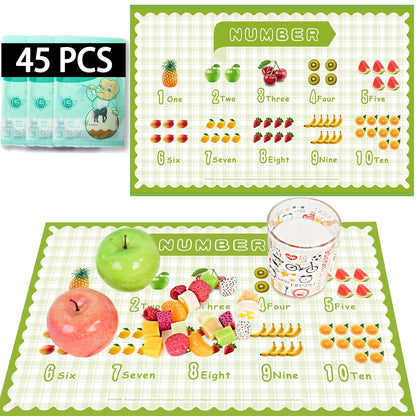 45 Pack Sticky Disposable Placemats for Baby & Toddlers, 5 Designs