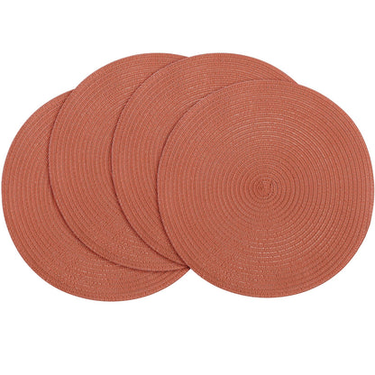 Floroom 15 Inch Round Braided Placemats Set of 4, Washable Heat Resistant Cotton Polyester Circle Place Mats for Kitchen Dining Table - Black