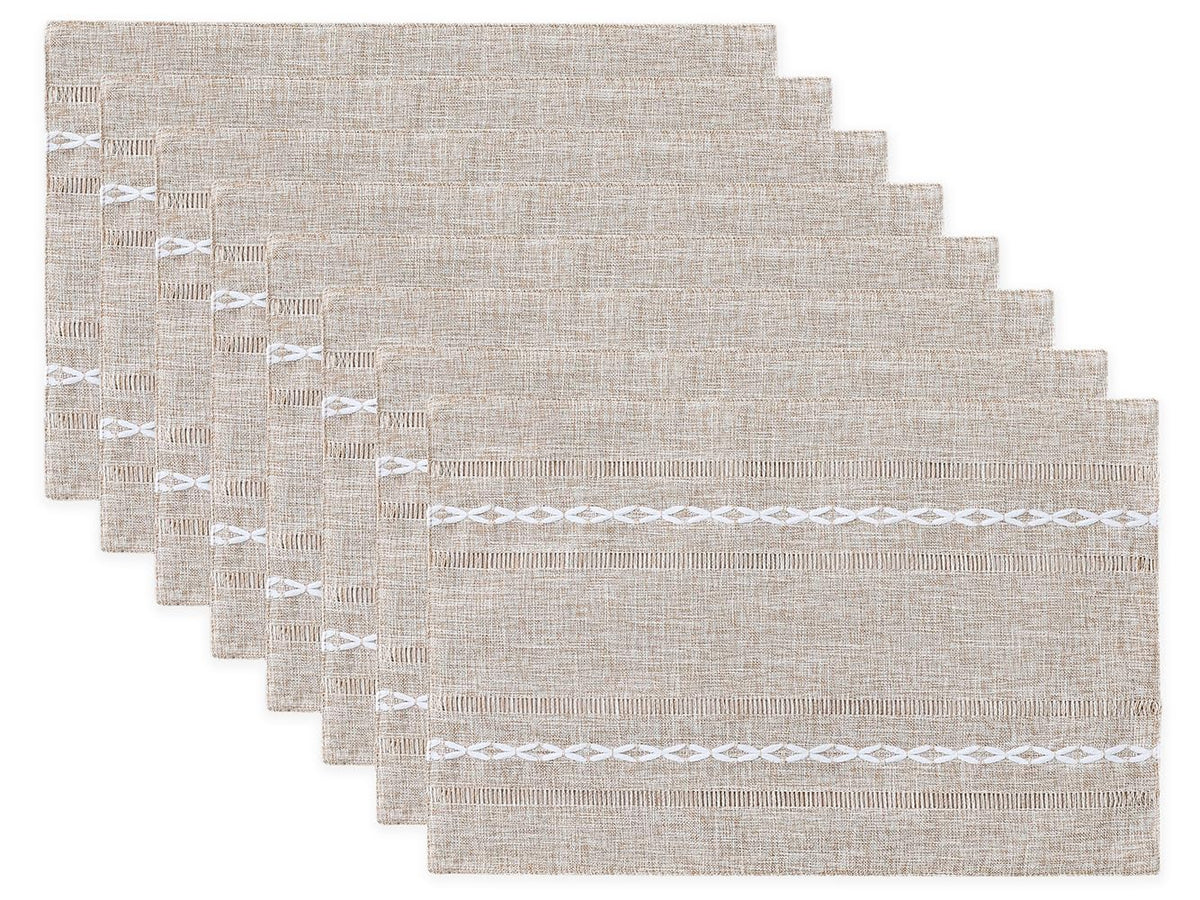 Wracra Cotton Linen Place Mats, Sage Green Embroidered Placemats Set of 6