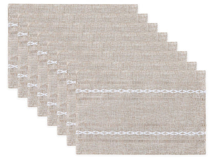 Wracra Cotton Linen Place Mats, Sage Green Embroidered Placemats Set of 6