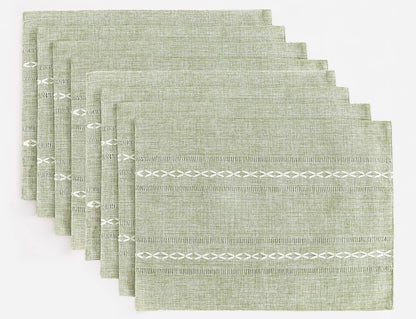 Wracra Cotton Linen Place Mats, Sage Green Embroidered Placemats Set of 6