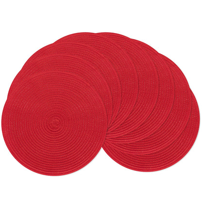 SHACOS 15 inch Round Placemats Set of 6, Cotton Polyester Woven Braided Place Mats, Washable Heat Resistant Circle Table Mats for Dining Table (Beige, 6)