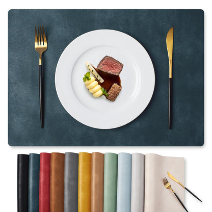 MOSAYT Fall Vinyl Faux Leather Placemats, Set of 6, Reddish Brown