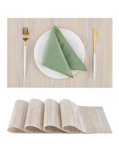 Woven Vinyl Beige Placemats Set of 12, Linen Look & Easy to Clean
