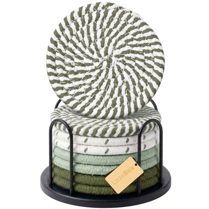 Lazebox Coasters Set of 8 for Drinks, 4 Inch Large Coasters for Coffee Table, Tabletop Protection for Hot & Cold Drinks, Versatile Coasters for Home Decor, Non-Slip & Easy to Clean, Gray