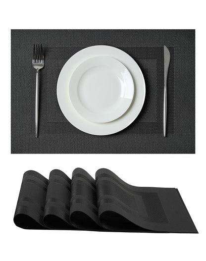 Woven Vinyl Beige Placemats Set of 12, Linen Look & Easy to Clean