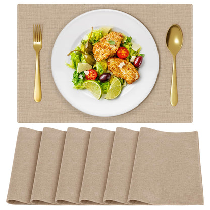 Cloth Placemats, Set of 6 Heat-Resistant Cotton Linen Blend Double Layered Machine Washable Place Mats, Wrinkle Free Thick Fabric Dining Table Mats for Indoors & Outdoors (Navy Blue, 6)