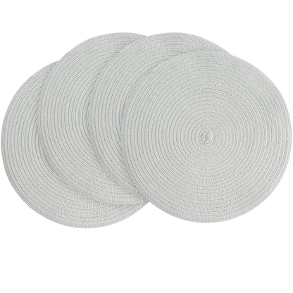 Floroom 15 Inch Round Braided Placemats Set of 4, Washable Heat Resistant Cotton Polyester Circle Place Mats for Kitchen Dining Table - Black