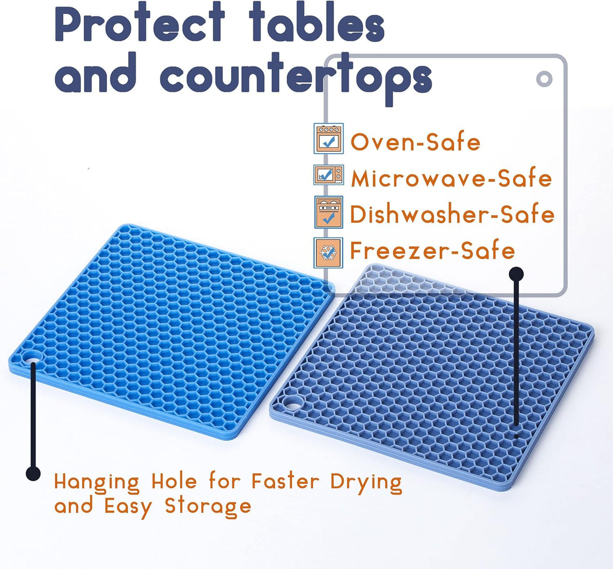 BTaT- Silicone Trivet Mats, 2 Pack, Blue, Heat & Stain Resistant