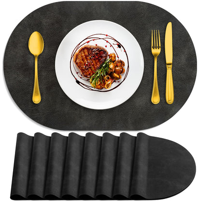 ADRIMER Oval Placemats Set of 4, Wipeable Faux Leather, 4 Colors