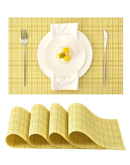 Woven Vinyl Beige Placemats Set of 12, Linen Look & Easy to Clean