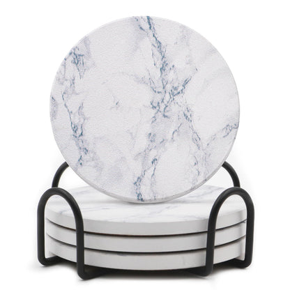 LIFVER Absorbent Coaster Sets of 4, Drink Coasters with Holder, Marble Style Ceramic Drink Coaster for Tabletop Protection, Suitable for Kinds of Cups, Wooden Table, Cool Home Decor, 4 Inches